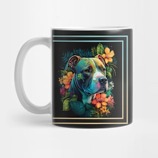 Seeking American Staffordshire Pit Bull Vibrant Tropical Flower Digital Oil Painting Portrait Mug